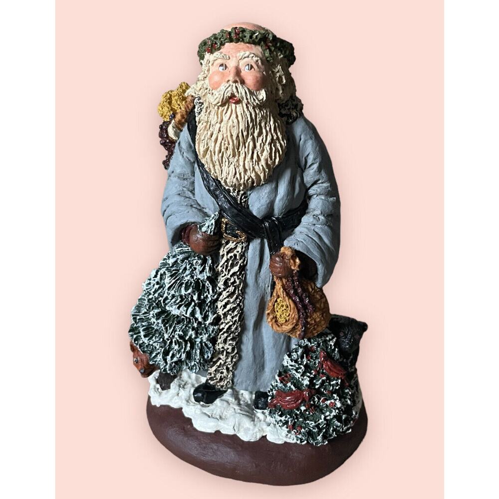 SIGNED Vintage June McKenna 1991 Santa Figurine Woodland Tree and Animals